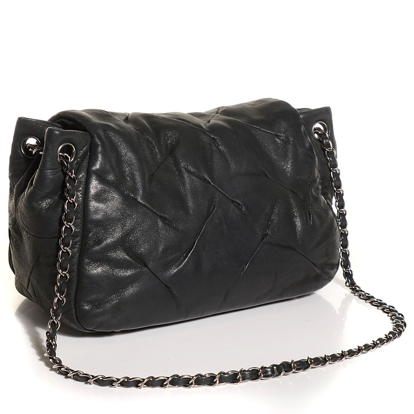 Iridescent Calfskin Glint Accordion Flap Black