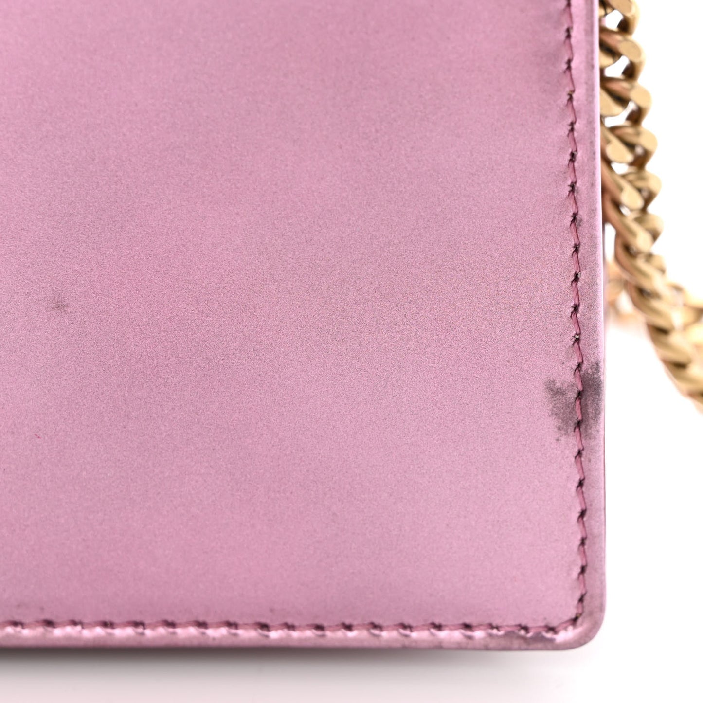Metallic Patent Studded Diorama Wallet on Chain Pouch Pink