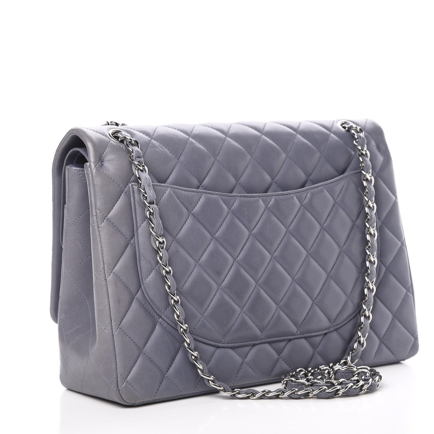 Lambskin Quilted Maxi Double Flap Light Blue