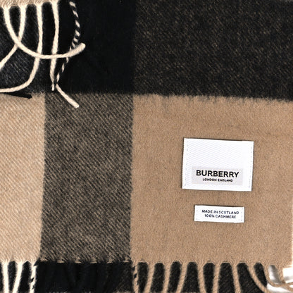 Burberry Cashmere Giant Check Fringe Scarf Camel 3 of 3