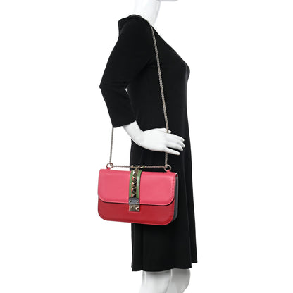 Valentino Garavani Vitello Medium Glam Lock Rockstud Flap Deep Rose Scarlet Grey Green 2 of 10