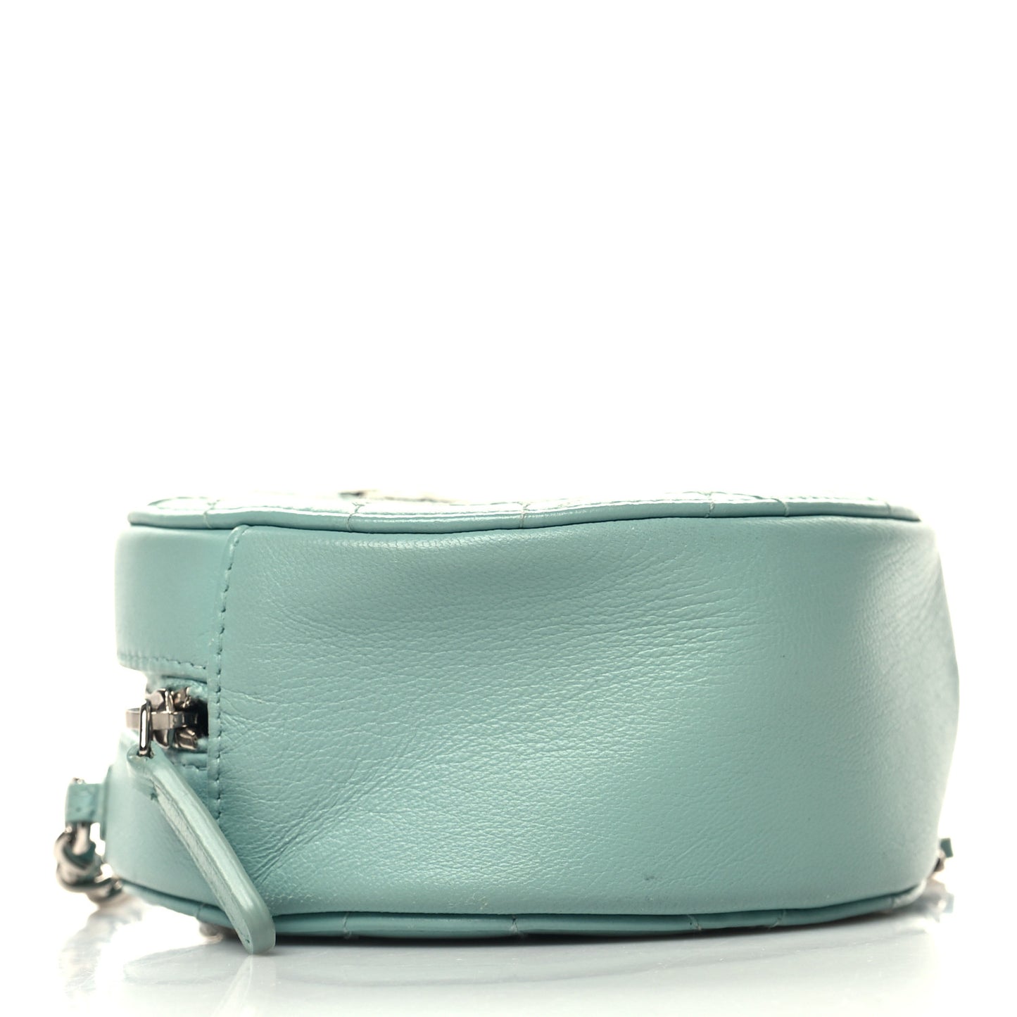 Lambskin Stitch Round Clutch With Chain Light Blue