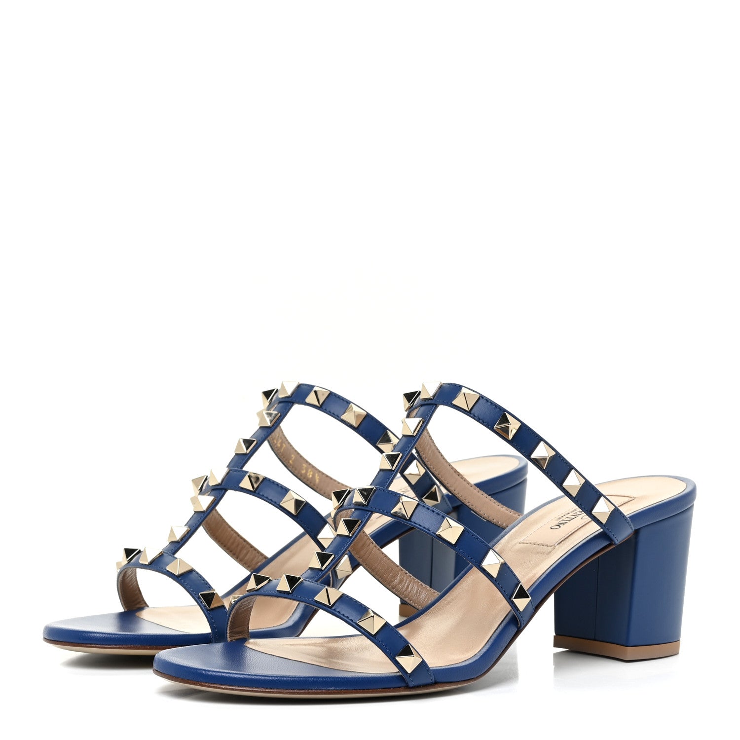 Valentino Garavani Calfskin Rockstud 60mm Caged Slide Sandals 38.5 Blu Delft 3 of 12