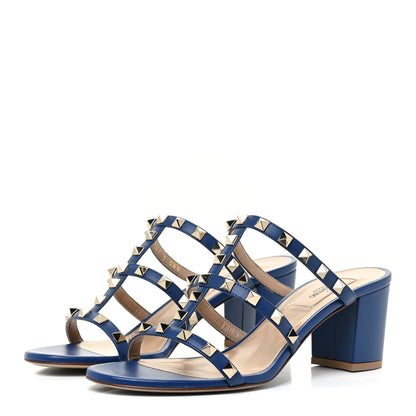 Valentino Garavani Calfskin Rockstud 60mm Caged Slide Sandals 38.5 Blu Delft 3 of 12