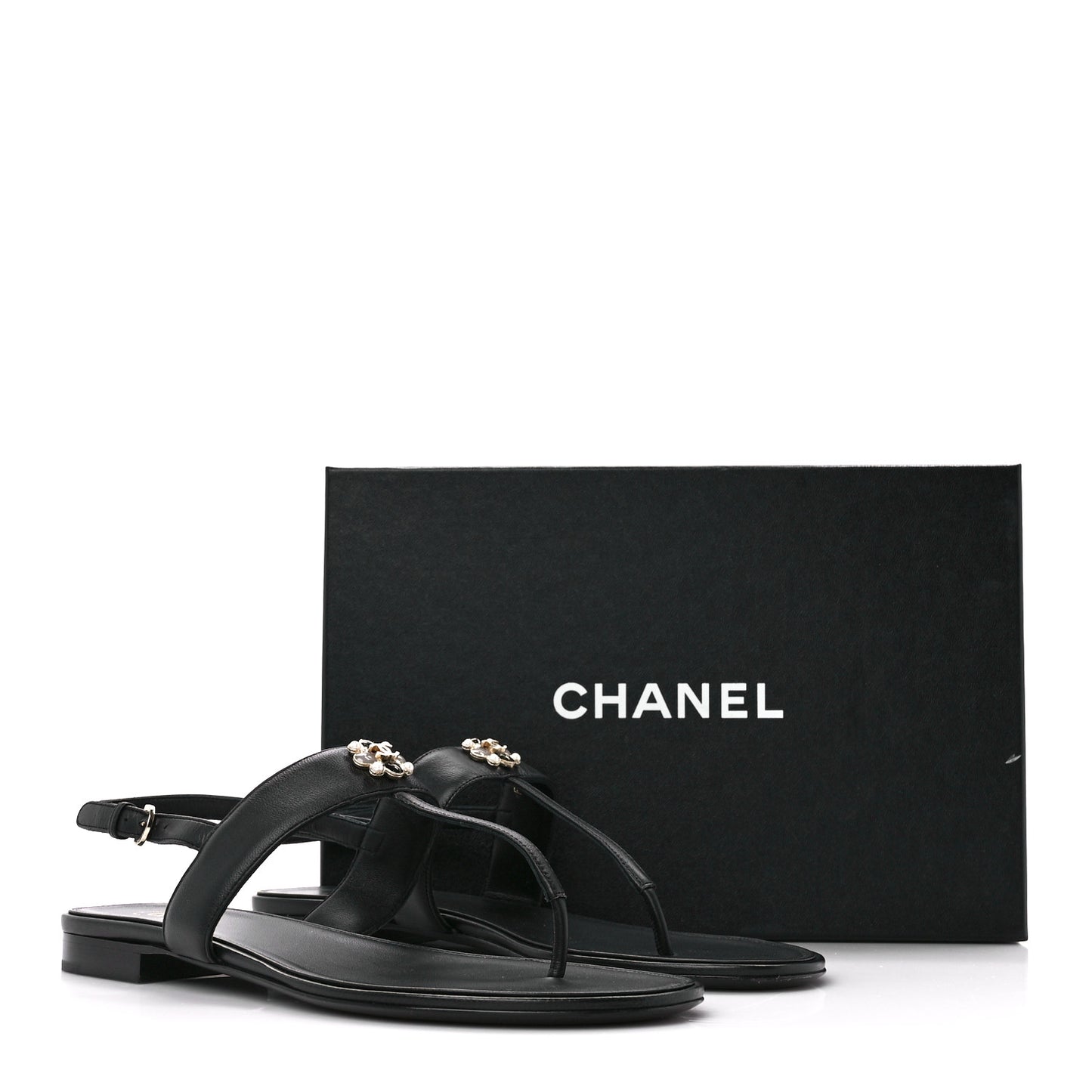 Lambskin Gripoix CC Thong Sandals 40.5 Black Gold