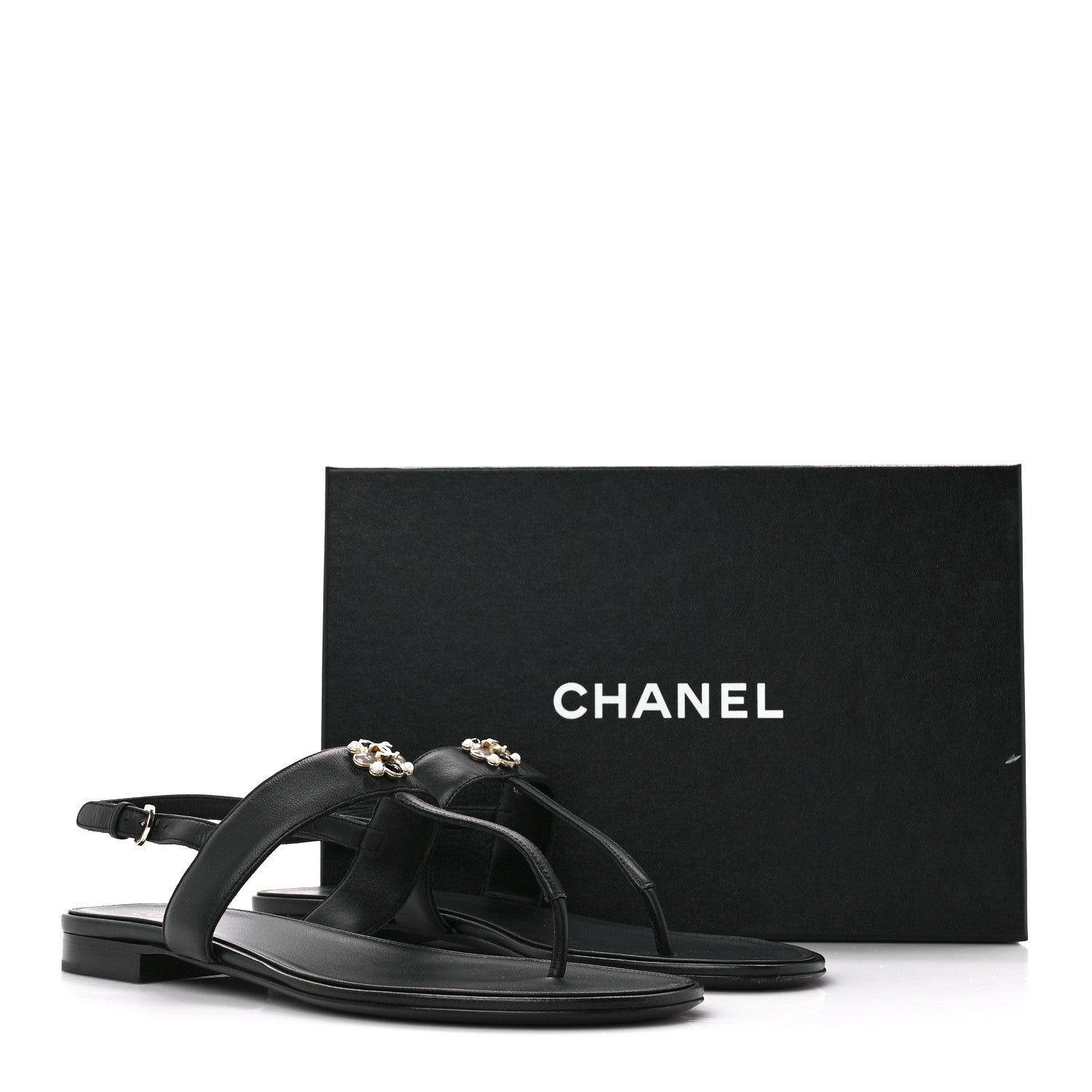 Chanel Lambskin Gripoix CC Thong Sandals 40.5 Black Gold 9 of 9