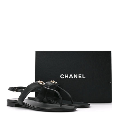 Chanel Lambskin Gripoix CC Thong Sandals 40.5 Black Gold 9 of 9