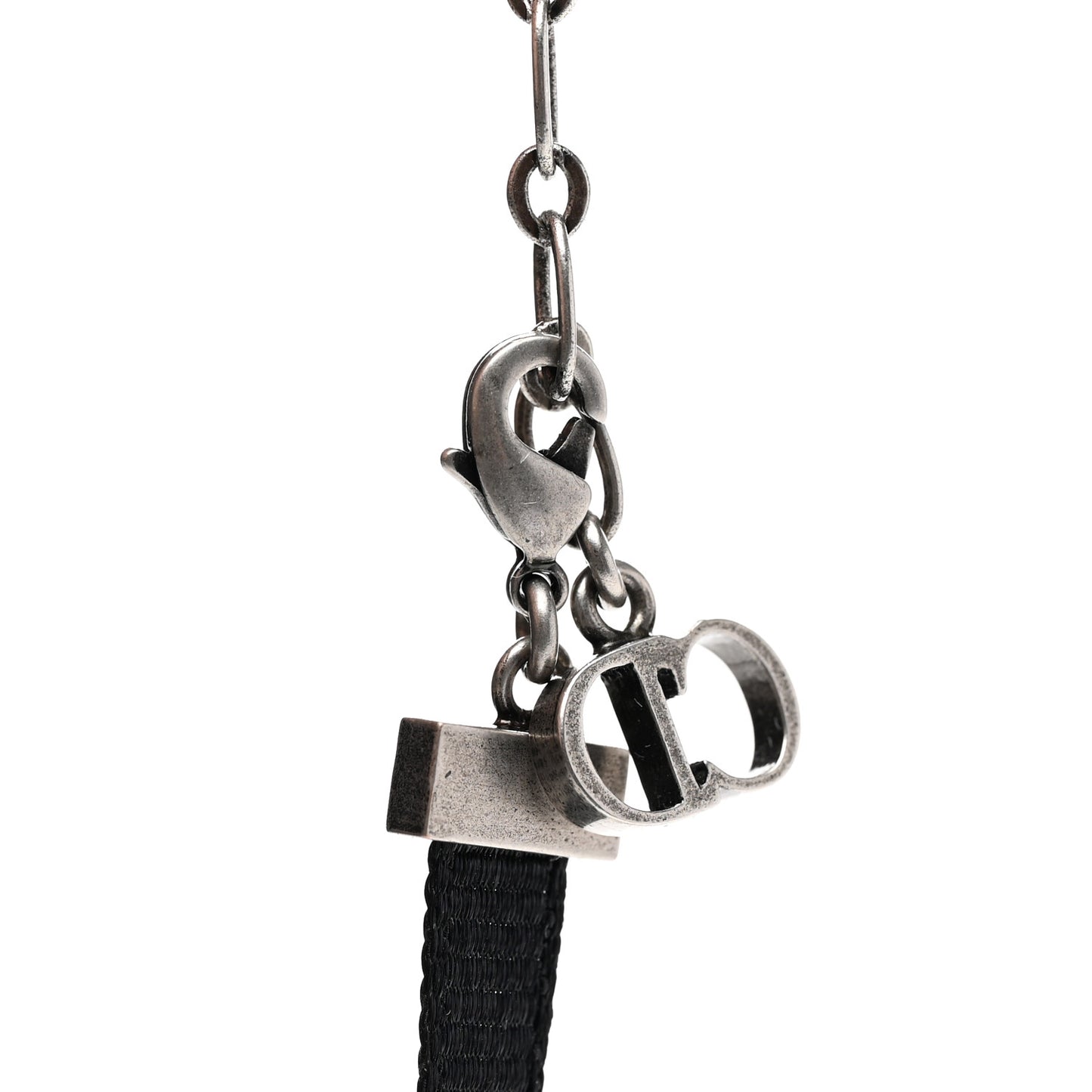 Grosgrain Ribbon Dior Logo Choker Necklace Black
