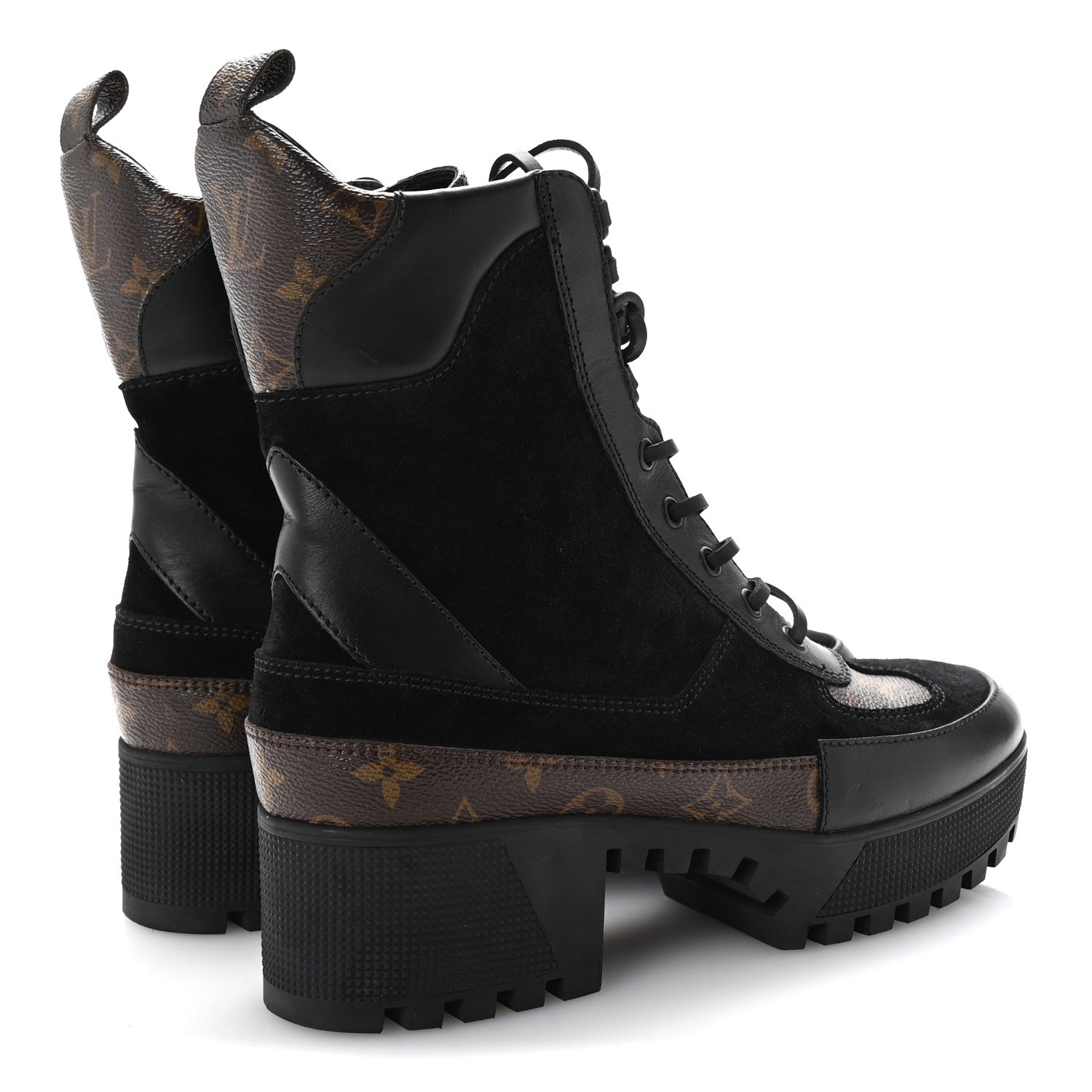 Louis Vuitton Suede Calfskin Monogram Laureate Platform Desert Boots 40 Black 5 of 9