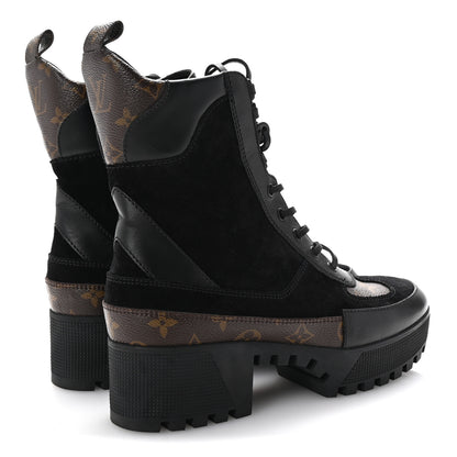 Louis Vuitton Suede Calfskin Monogram Laureate Platform Desert Boots 40 Black 5 of 9