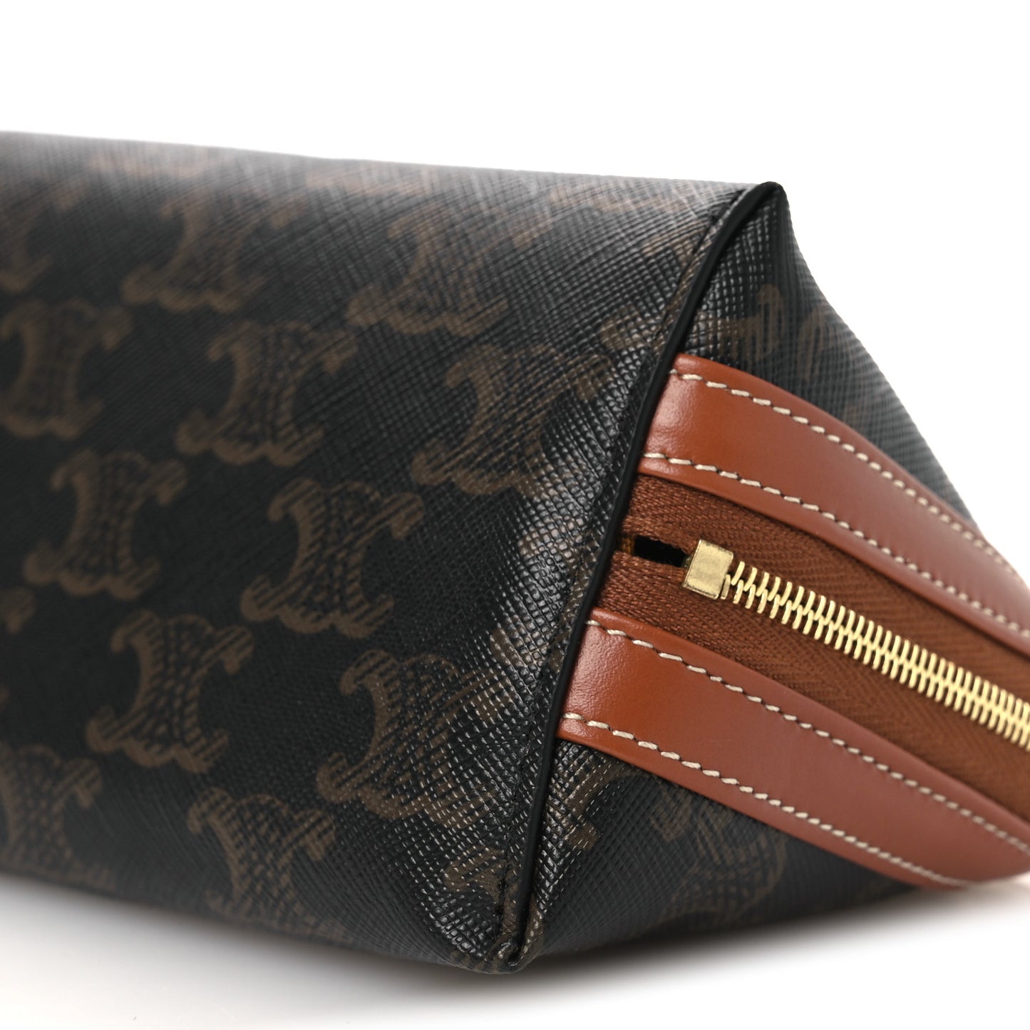 Triomphe Canvas Calfskin Small Cosmetic Pouch Tan