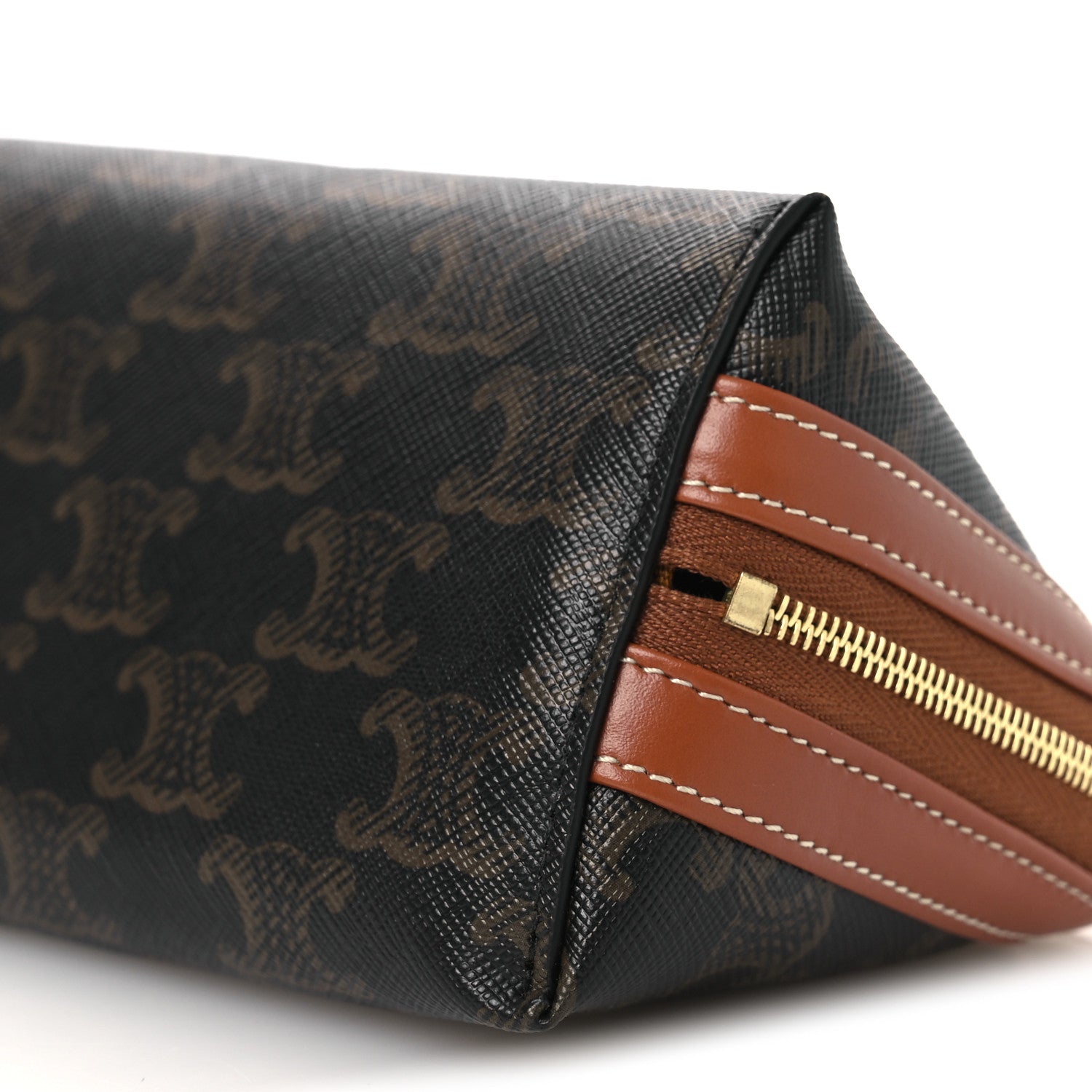 Celine Triomphe Canvas Calfskin Small Cosmetic Pouch Tan 11 of 11