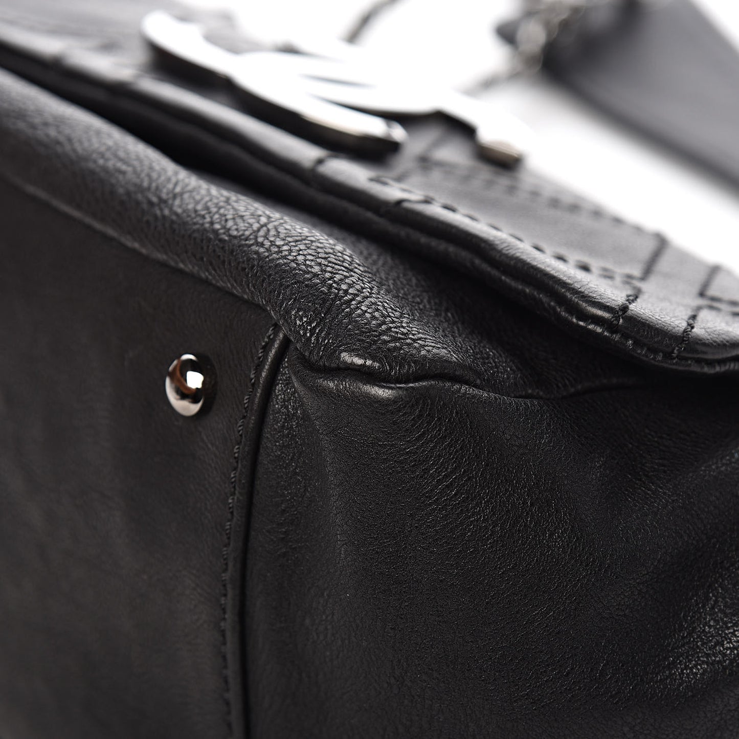 Calfskin Diamond Stitch Accordion Flap Black