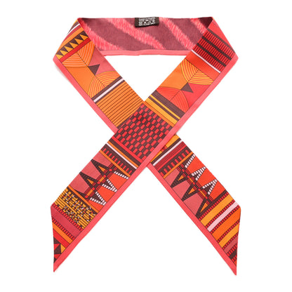 Hermes Silk Pelages et Camouflage Twilly Corail Orange Rouge 1 of 4