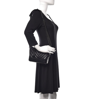 Chanel Aged Calfskin Chevron Quilted Small Gabrielle Hobo So Black 2 of 10
