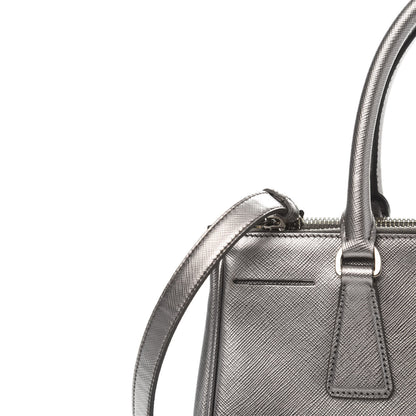 Prada Metallic Saffiano Small Galleria Double Zip Tote Cromo 12 of 14