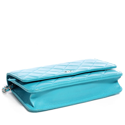Chanel Lambskin Wallet On Chain WOC Turquoise 4 of 9