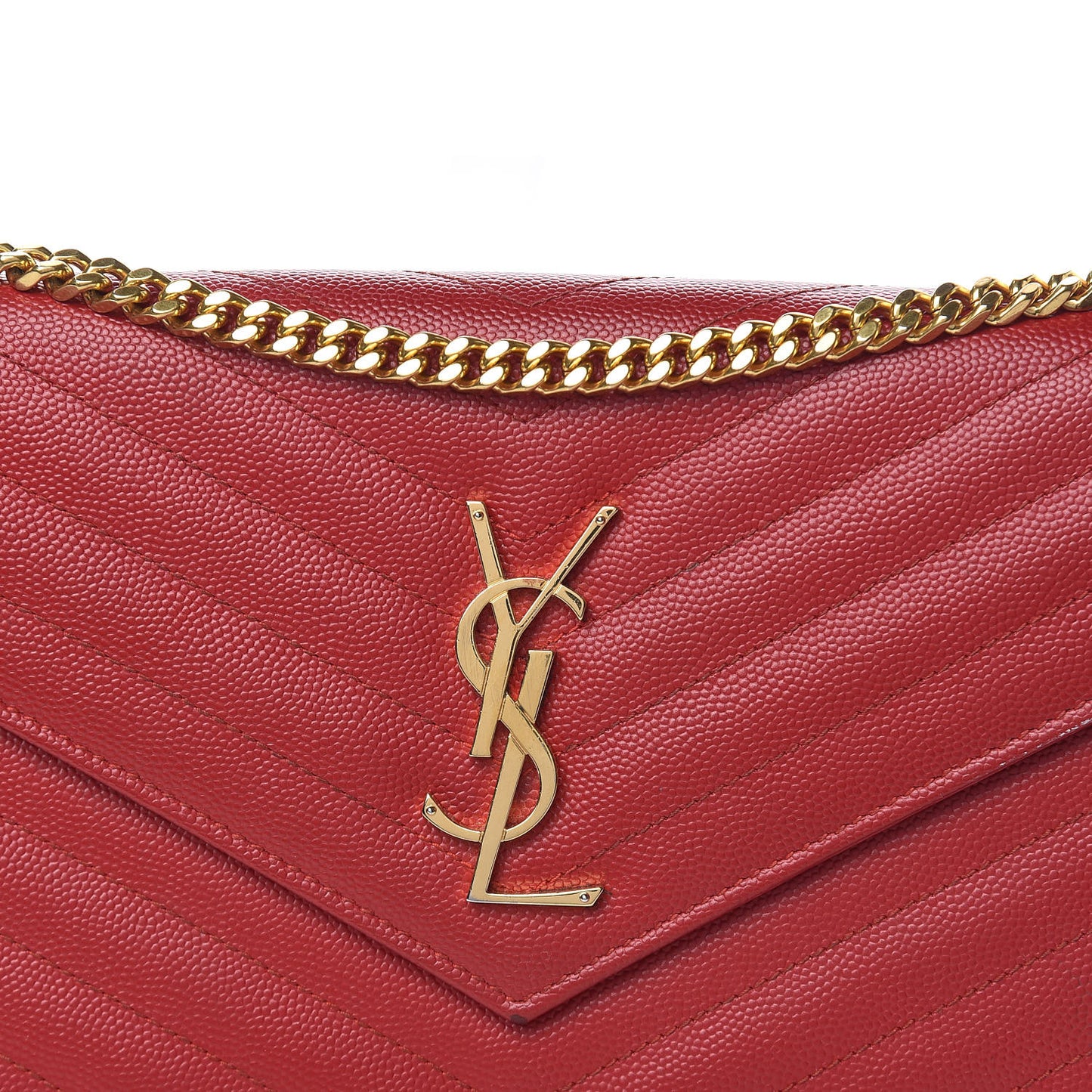 Grain De Poudre Matelasse Chevron Monogram Chain Wallet New Red