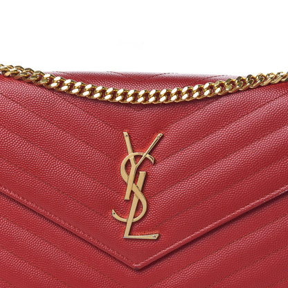 Saint Laurent Grain De Poudre Matelasse Chevron Monogram Chain Wallet New Red 13 of 14