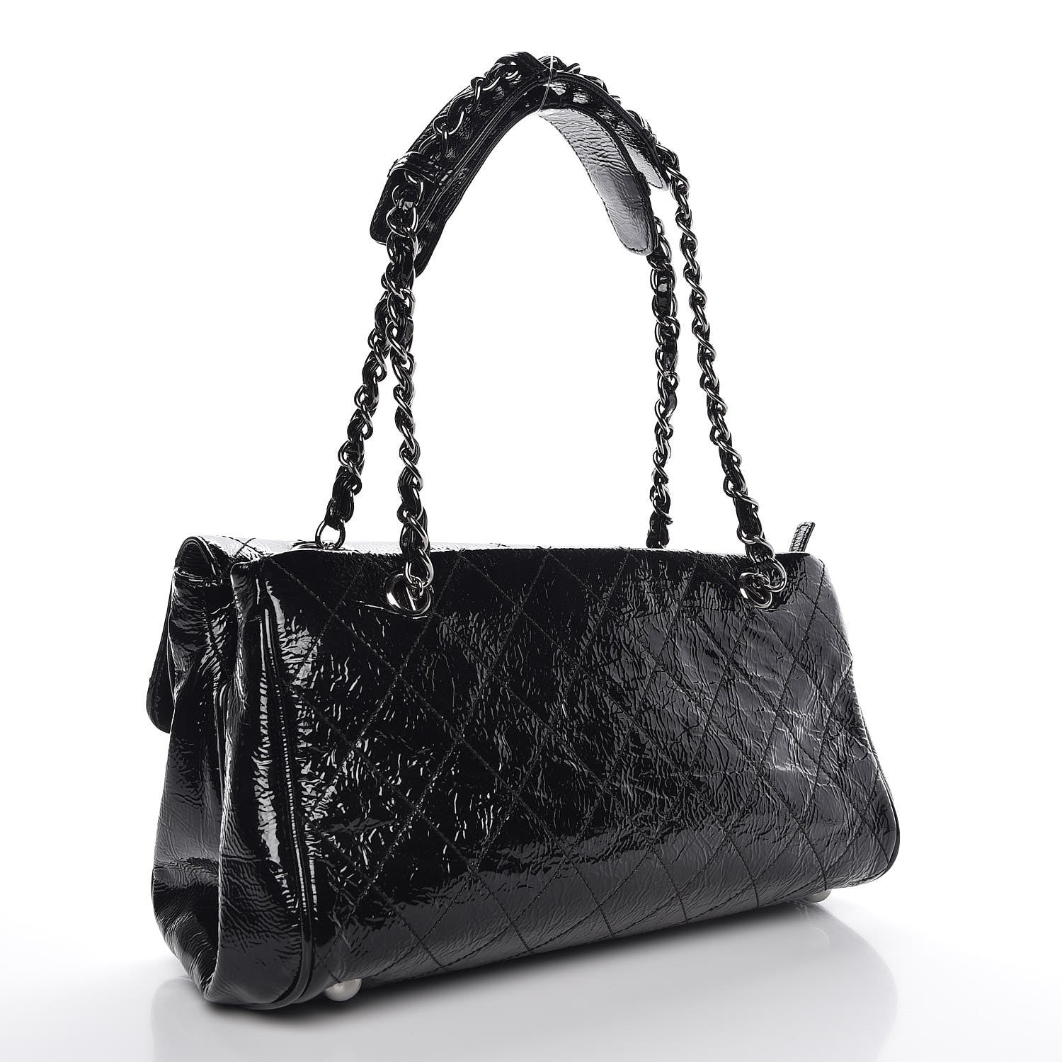 Chanel Distressed Patent Quilted Small Ritz Flap Bag Black 3 of 10