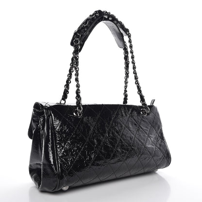 Chanel Distressed Patent Quilted Small Ritz Flap Bag Black 3 of 10