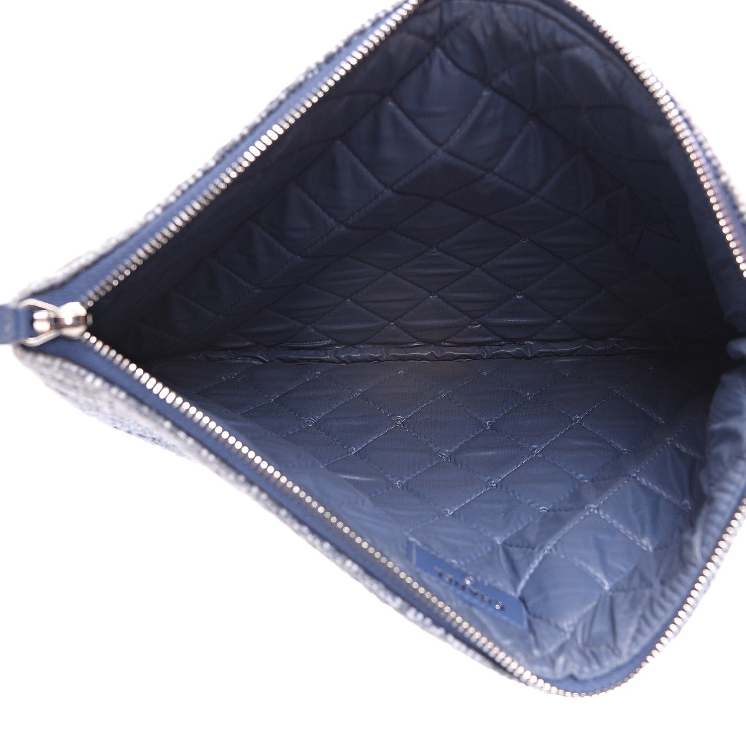 Chanel Woven Straw Raffia Medium Deauville Pouch Blue 4 of 9