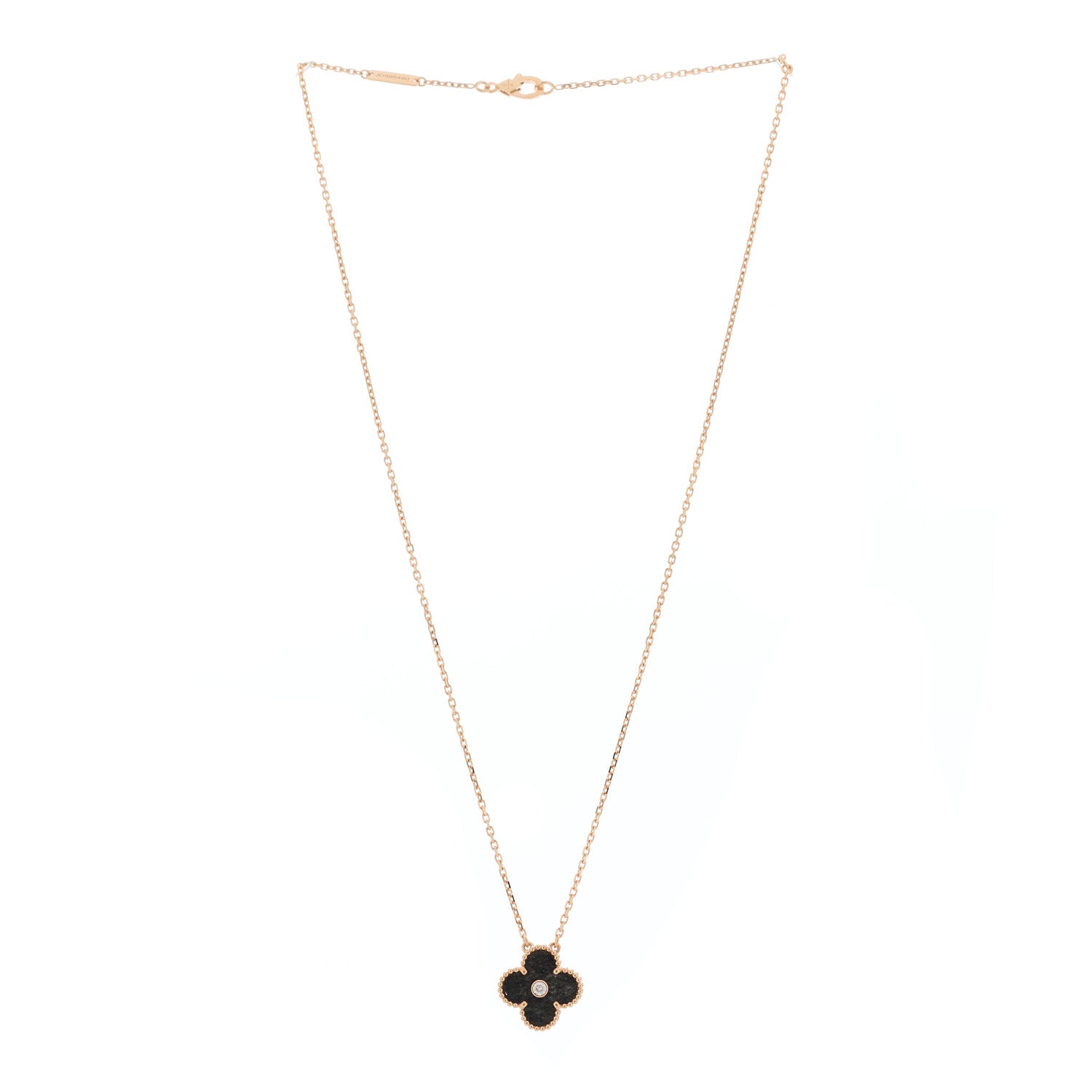 Van Cleef & Arpels 18K Rose Gold Diamond Silver Obsidian Vintage Alhambra Pendant Necklace 2 of 5