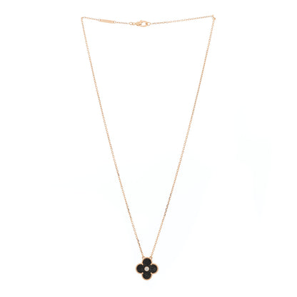 Van Cleef & Arpels 18K Rose Gold Diamond Silver Obsidian Vintage Alhambra Pendant Necklace 2 of 5