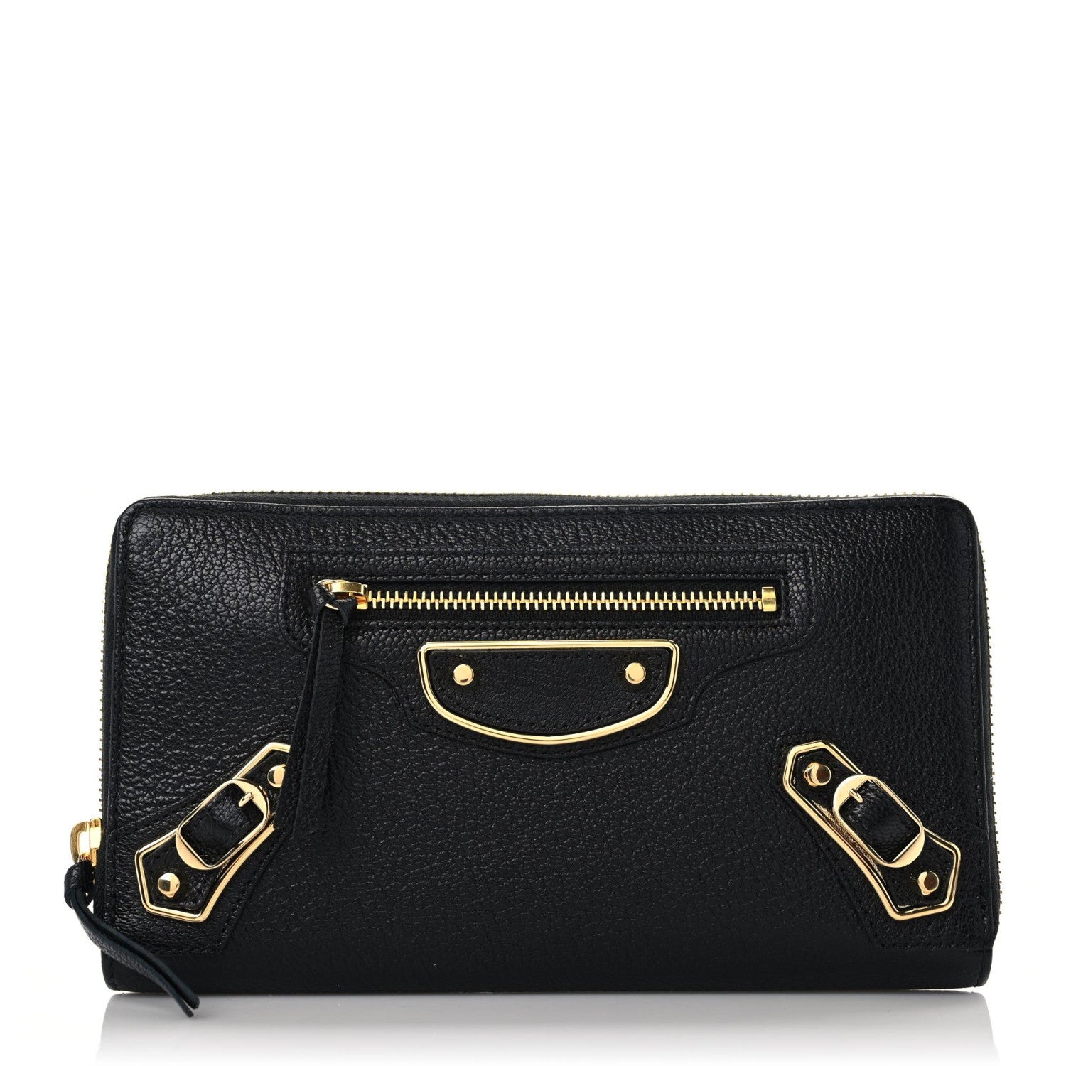 Balenciaga Chevre Gold Metallic Edge Hardware Zip Around Wallet Black 1 of 8