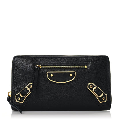 Balenciaga Chevre Gold Metallic Edge Hardware Zip Around Wallet Black 1 of 8