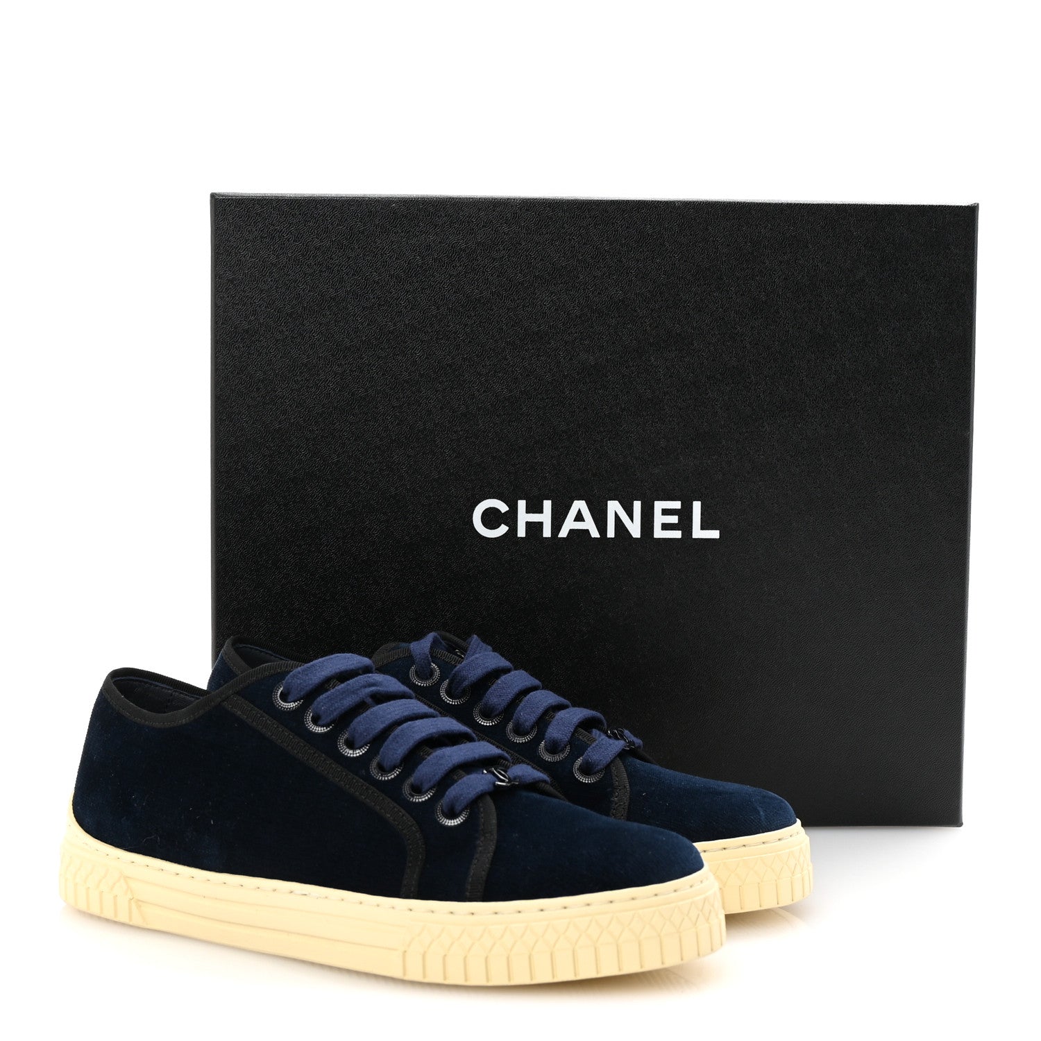 Chanel Crepe Suede Lace Up Sneakers 35.5 Navy 10 of 10