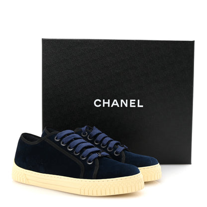 Chanel Crepe Suede Lace Up Sneakers 35.5 Navy 10 of 10