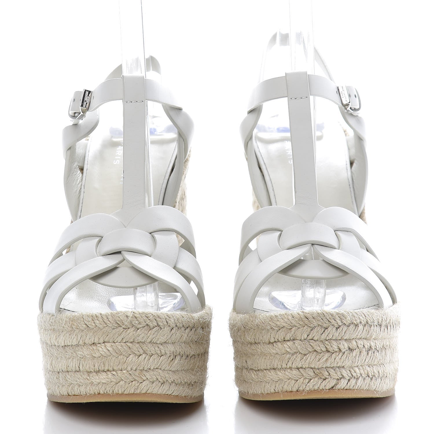 Saint Laurent Calfskin Tribute 95 Platform Espadrille Wedge Sandals 37 Porcellana 2 of 7