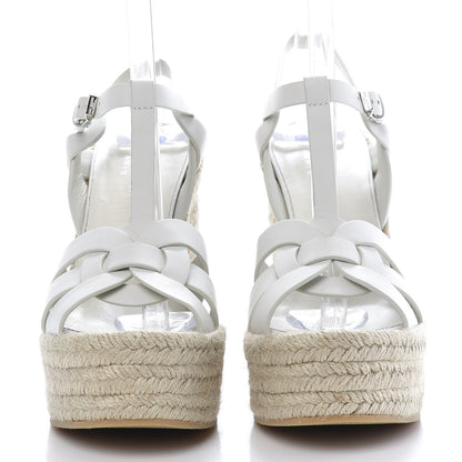 Saint Laurent Calfskin Tribute 95 Platform Espadrille Wedge Sandals 37 Porcellana 2 of 7