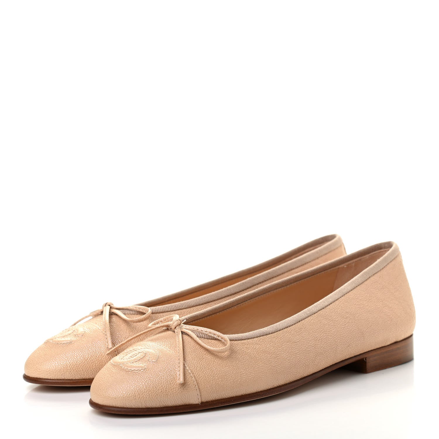 Chanel Caviar Cap Toe CC Ballerina Flats 35.5 Beige 3 of 8