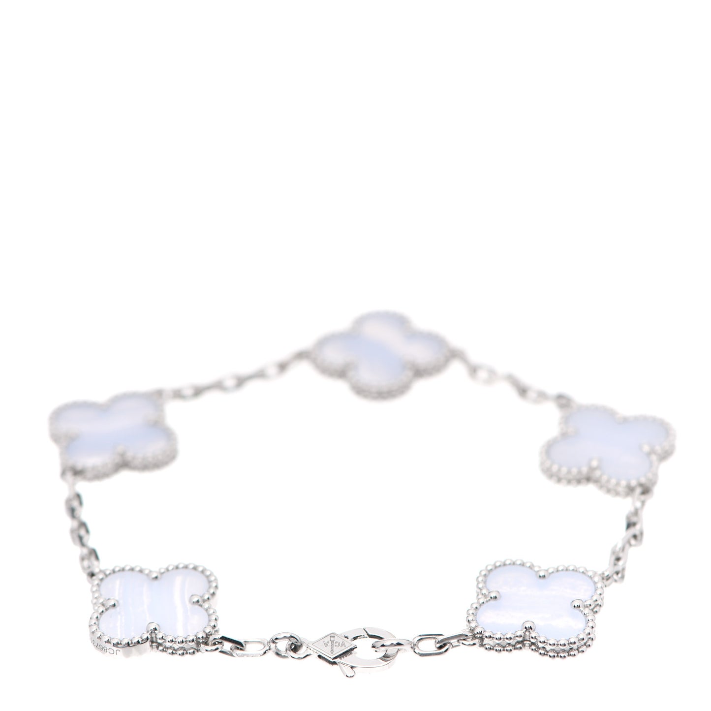 18K White Gold Chalcedony 5 Motifs Vintage Alhambra Bracelet