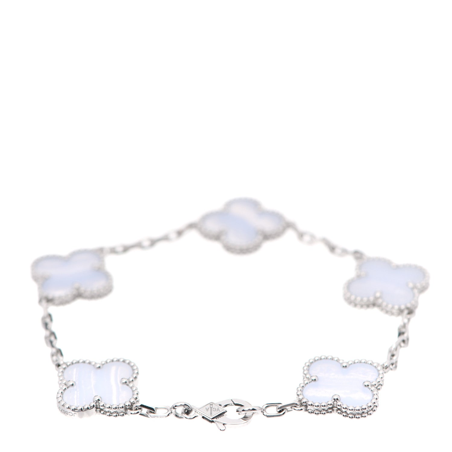 Van Cleef & Arpels 18K White Gold Chalcedony 5 Motifs Vintage Alhambra Bracelet 2 of 7