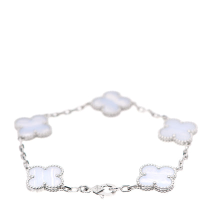 Van Cleef & Arpels 18K White Gold Chalcedony 5 Motifs Vintage Alhambra Bracelet 2 of 7