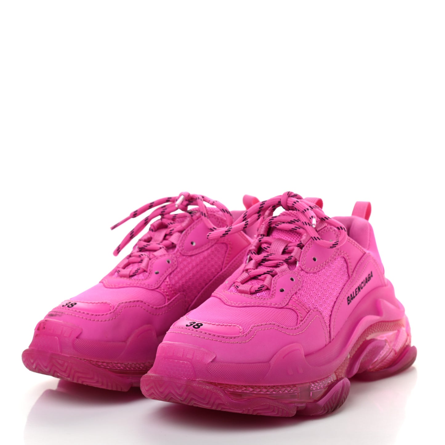 Fabric Mesh Clear Sole Fluo Womens Triple S Sneakers 38 Pink