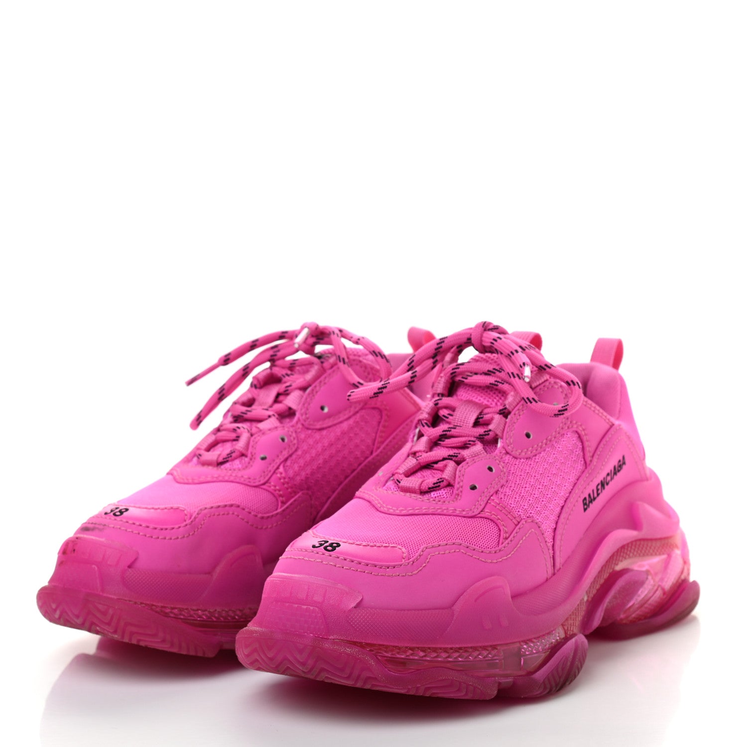 Balenciaga Fabric Mesh Clear Sole Fluo Womens Triple S Sneakers 38 Pink 3 of 7