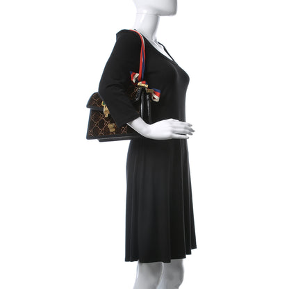 Gucci Velvet GG Monogram Web Small Sylvie Shoulder Bag Brown Black Oro Vecchio 3 of 10