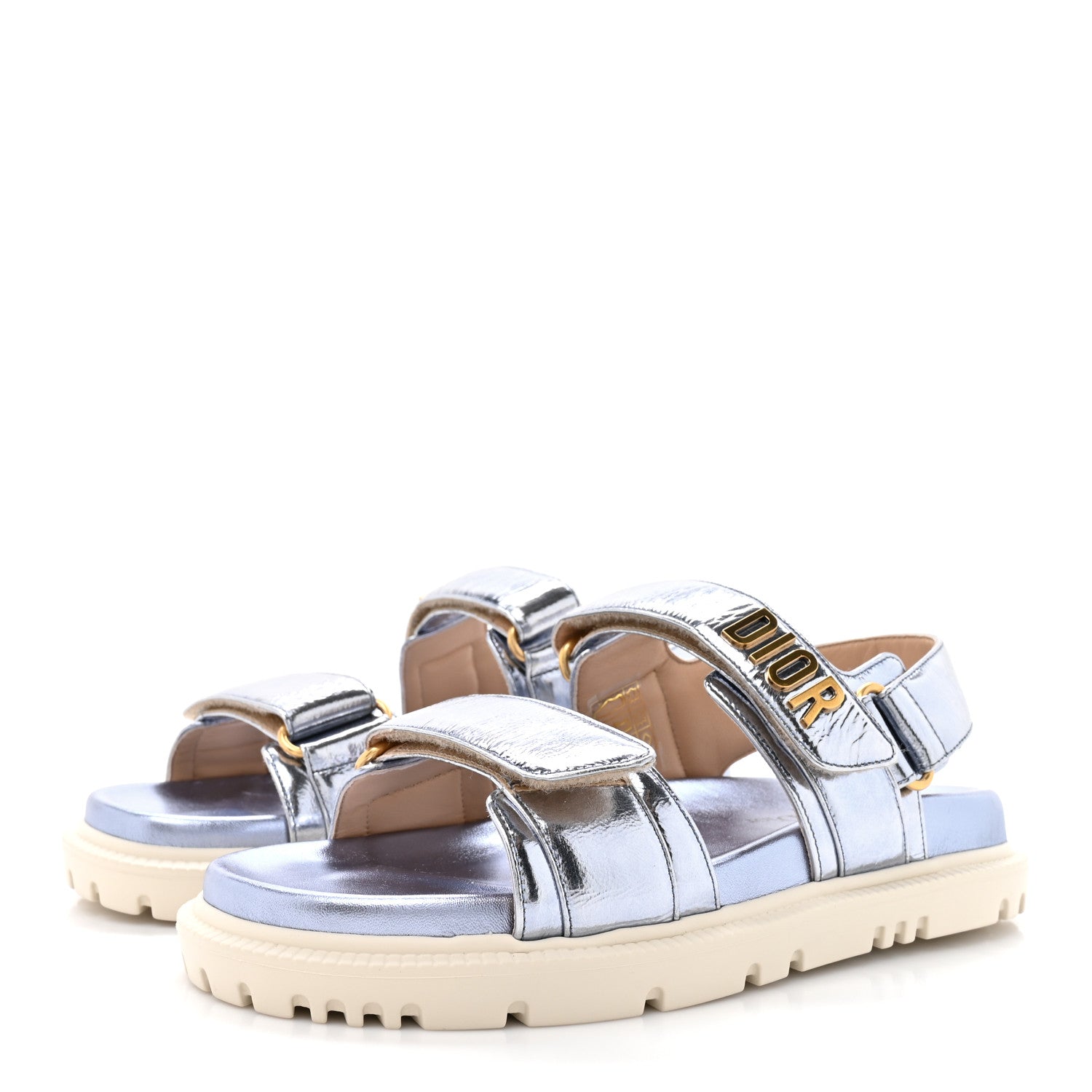 Christian Dior Laminated Crinkled Calfskin Dioract Sandals 35 Indigo Metal 4 of 12