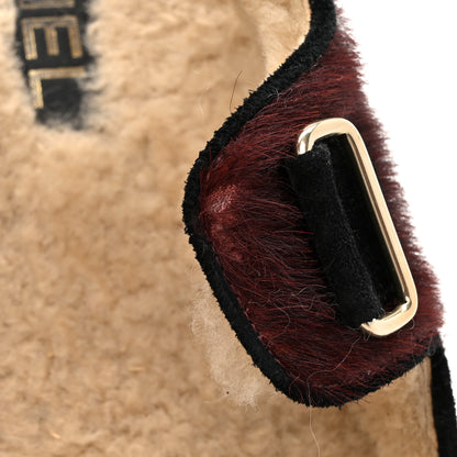Chanel Calf Hair Suede Shearling Dad Sandals 38 Burgundy Black 10 of 11