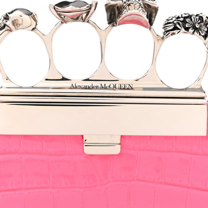 Alexander McQueen Calfskin Crocodile Embossed Knuckle Flat Clutch Neon Pink 7 of 10