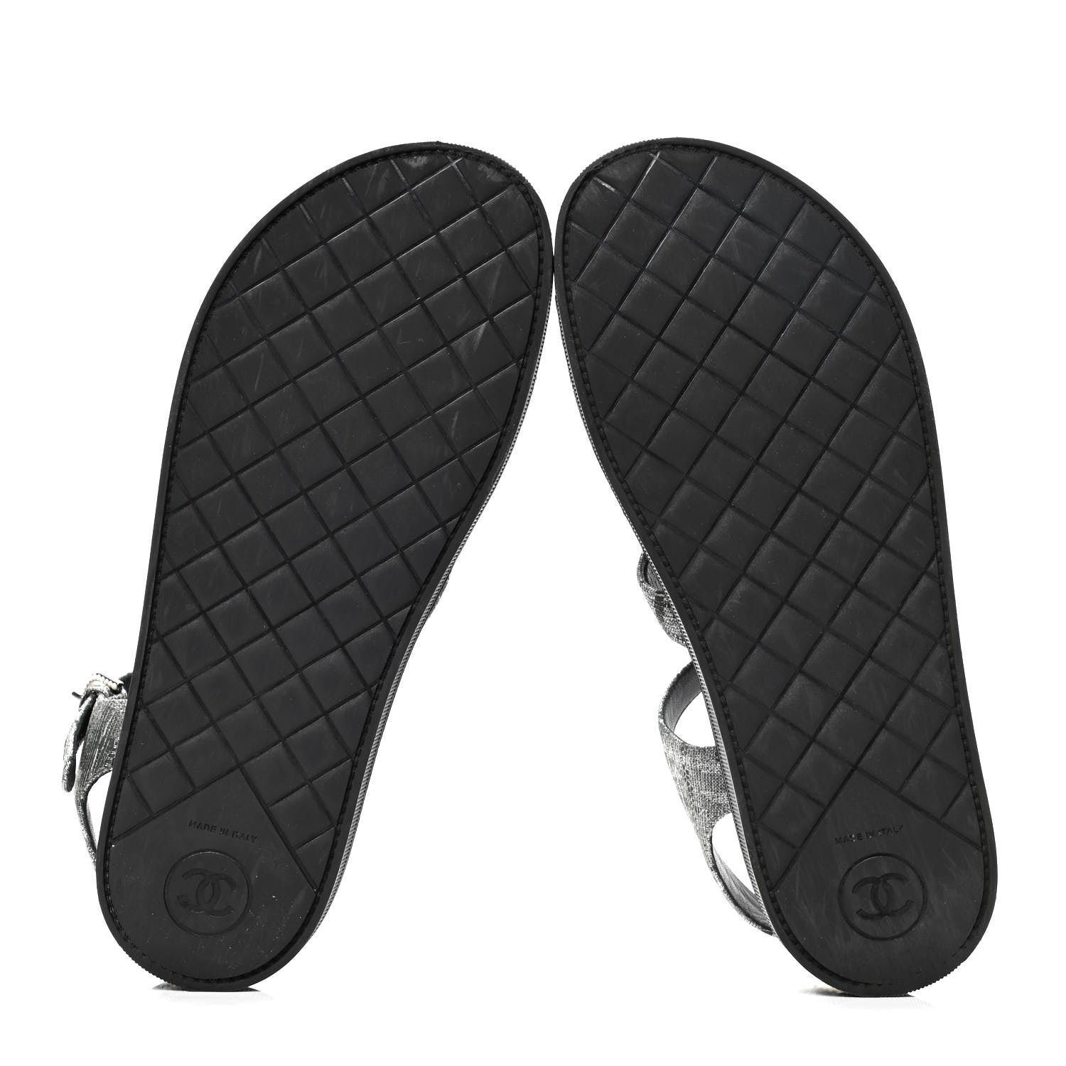 Chanel Tweed Grosgrain Pearl Platform Sandals 37.5 Black 4 of 4