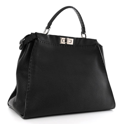 Fendi Cuoio Romano Selleria Bi-Color Large Peekaboo Iconic Satchel Black Mou 3 of 13