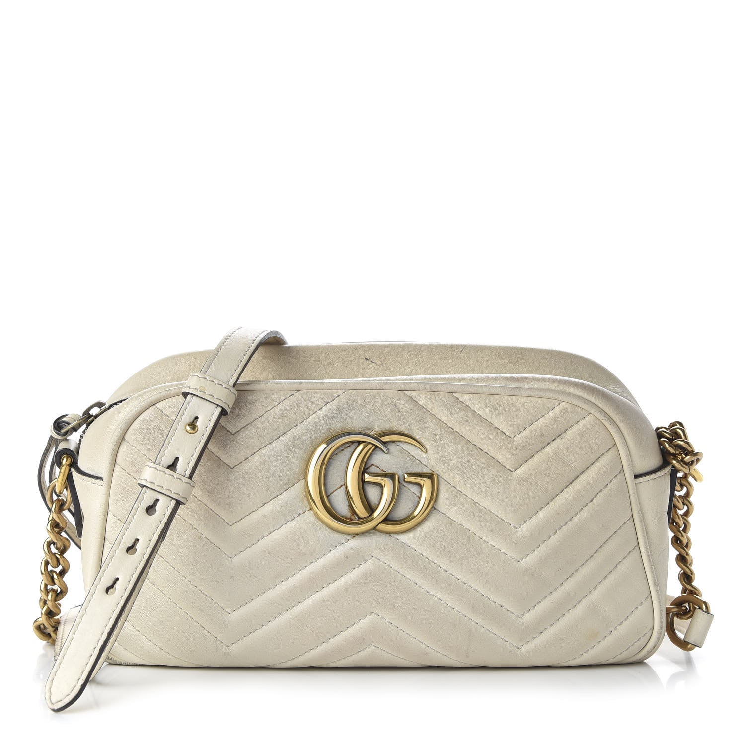 Gucci Calfskin Matelasse Small GG Marmont Chain Shoulder Bag White 1 of 11