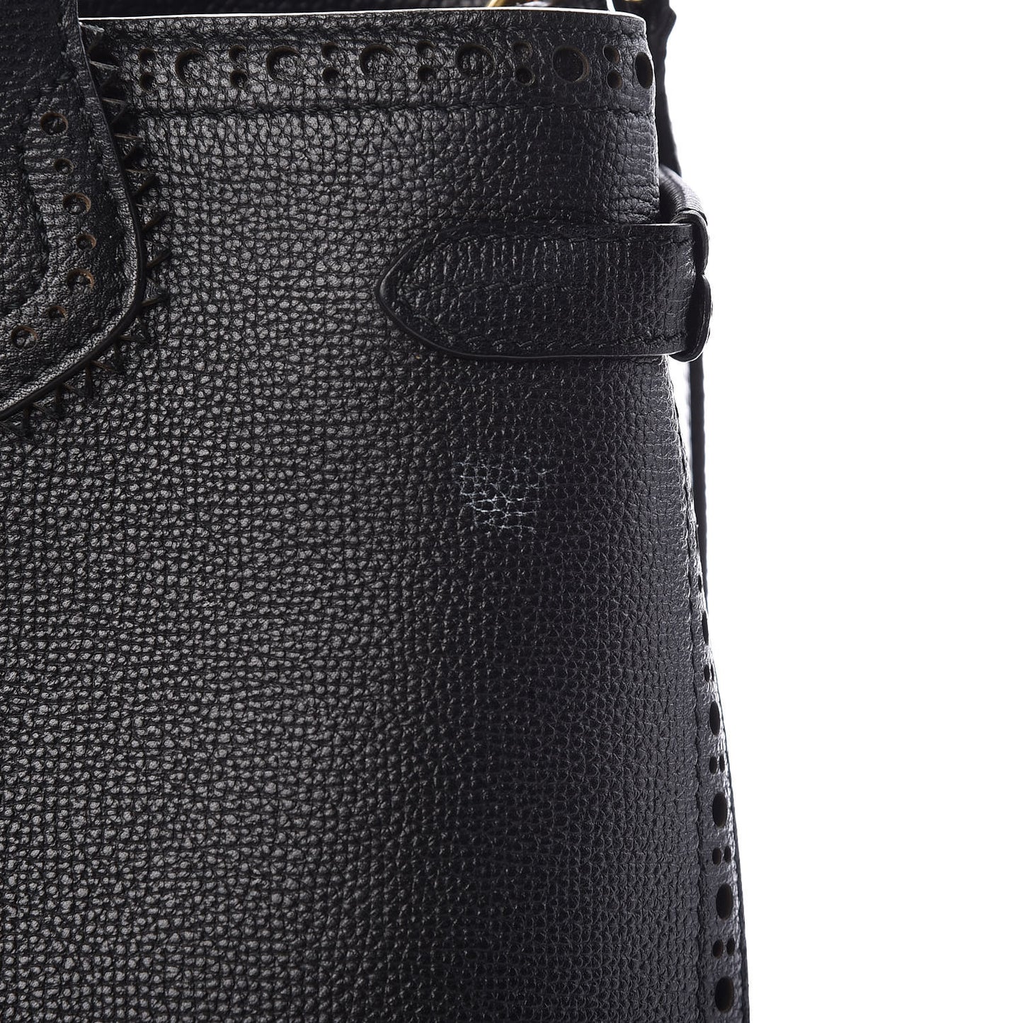 Grainy Calfskin Perforated House Check Medium Brogue Banner Tote Black
