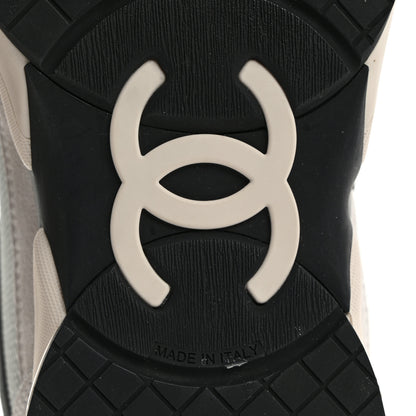 Chanel Mesh Suede Calfskin Mens CC Sneakers 44 White Silver Light Grey 8 of 9