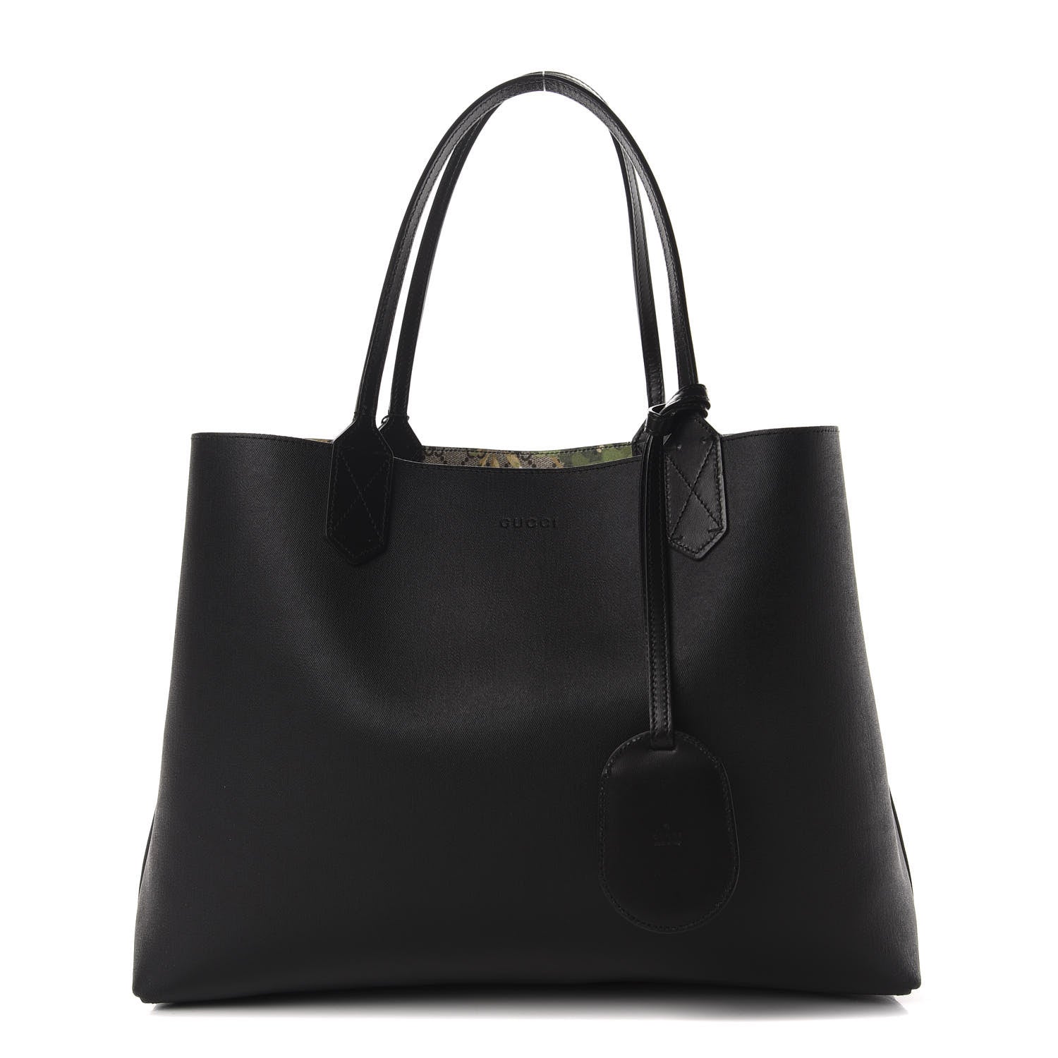 Gucci GG Supreme Monogram Blooms Medium Reversible Tote Beige New Military Black 2 of 9
